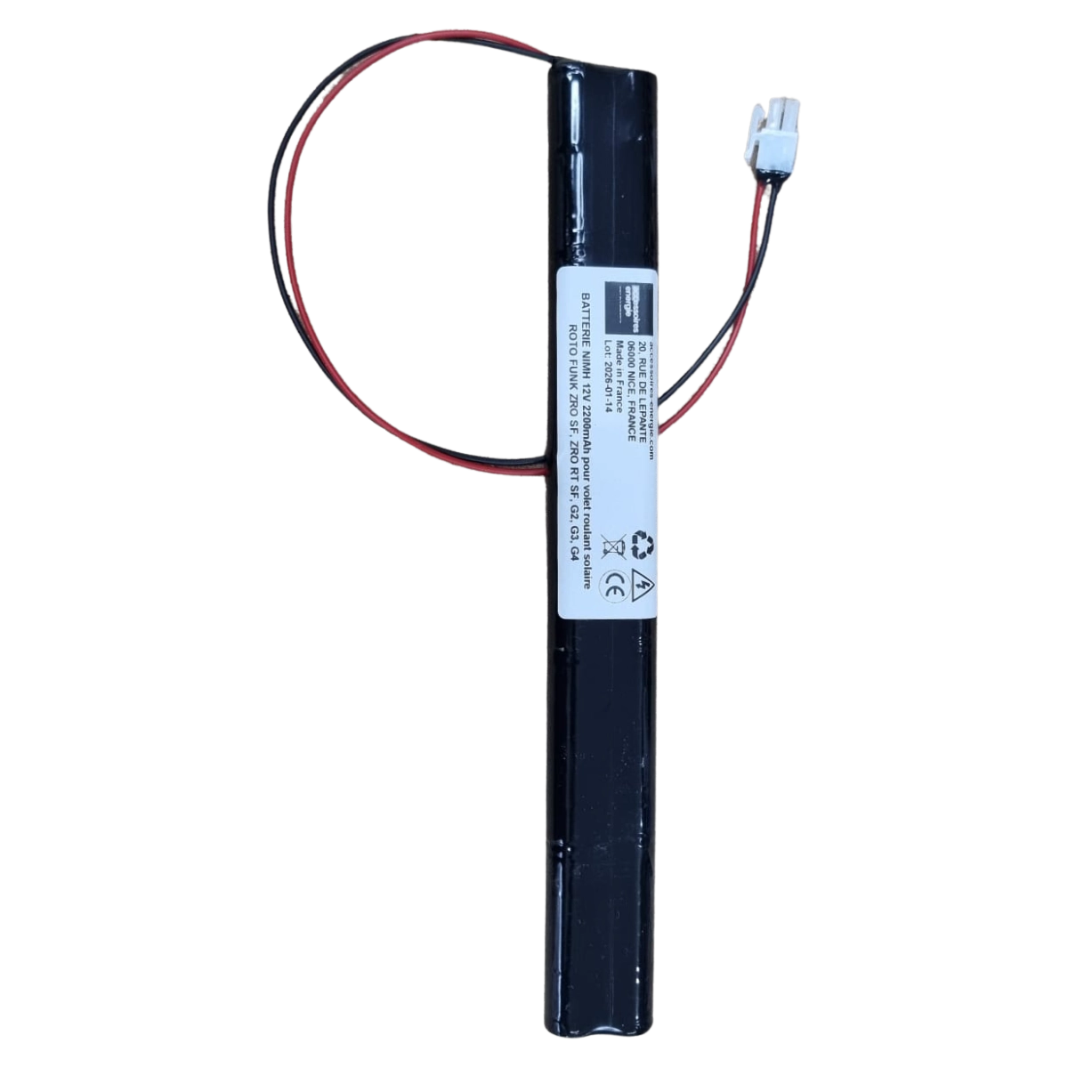 Batterie NiMH 12V 2200mAh pour moteur de volet roulant solaire TOIROL / UNAFERM