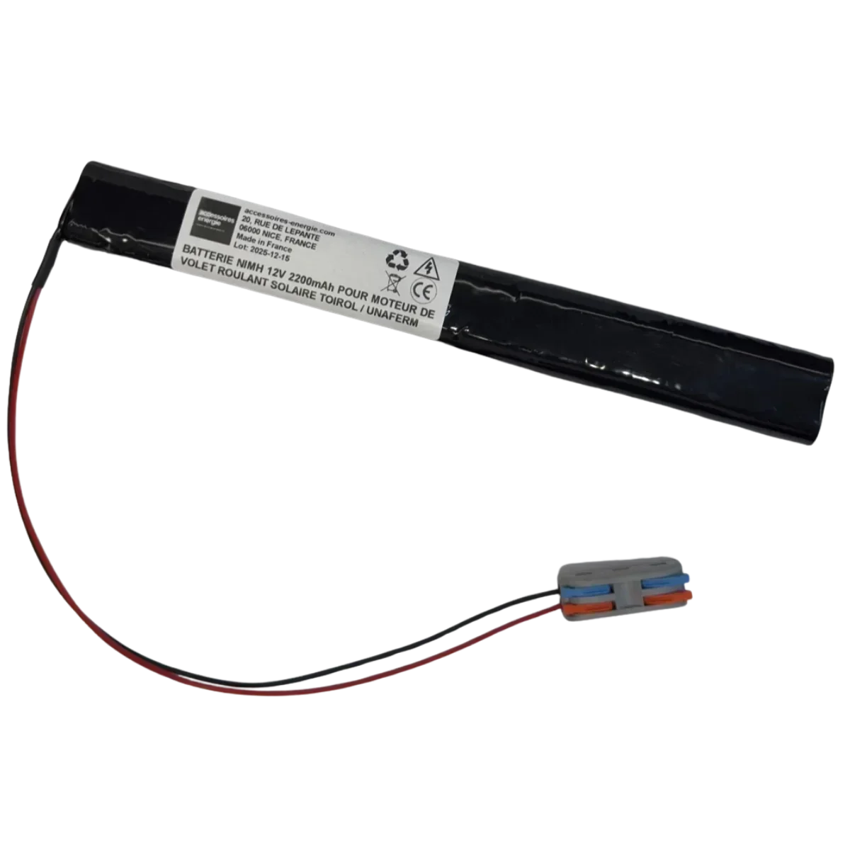 Batterie NiMH 12V 2200mAh pour moteur de volet roulant solaire TOIROL / UNAFERM – Sans connecteur Accessoires Energie