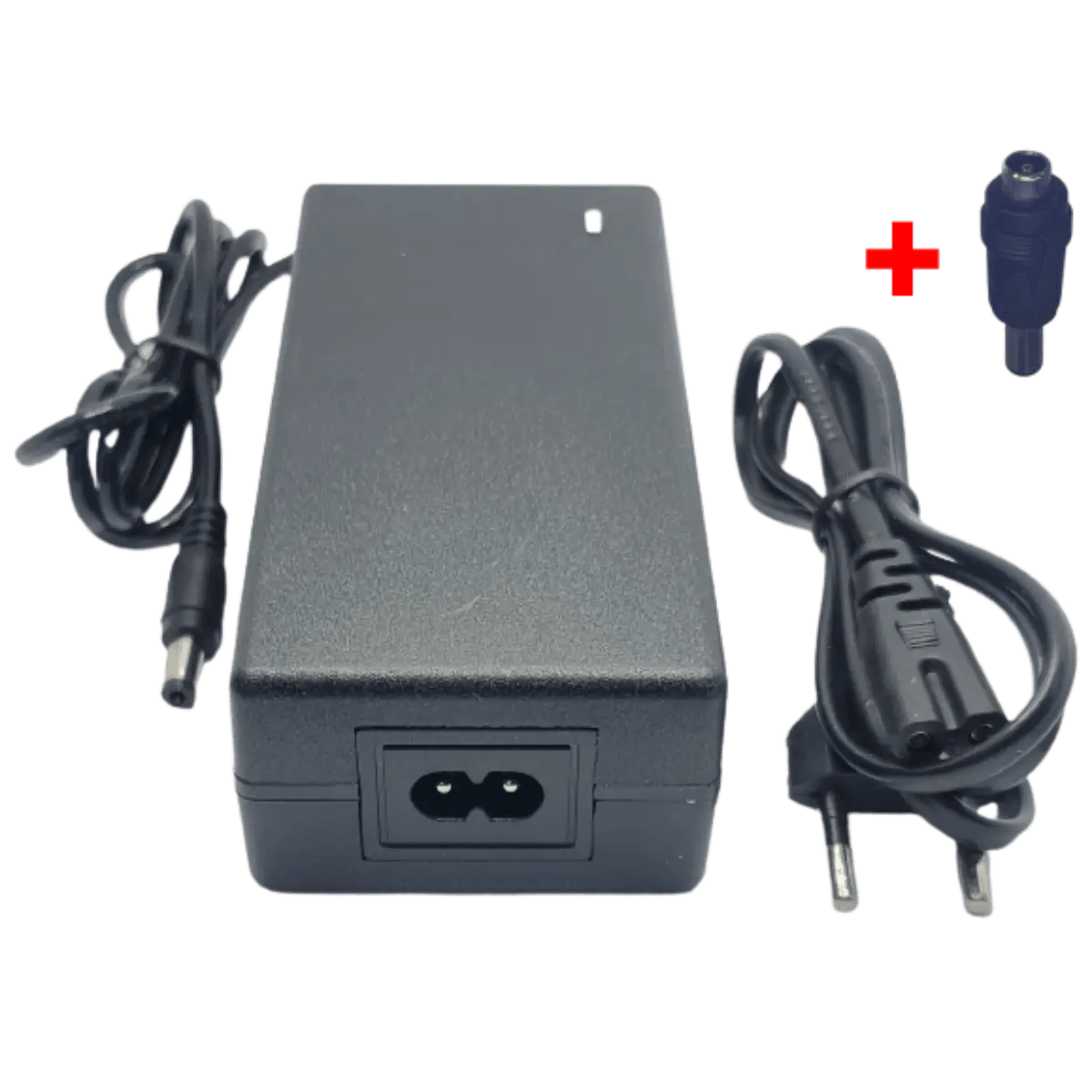 Chargeur 54.6v 2A avec adaptateur vers fiche D verte 6.3 x 3mm