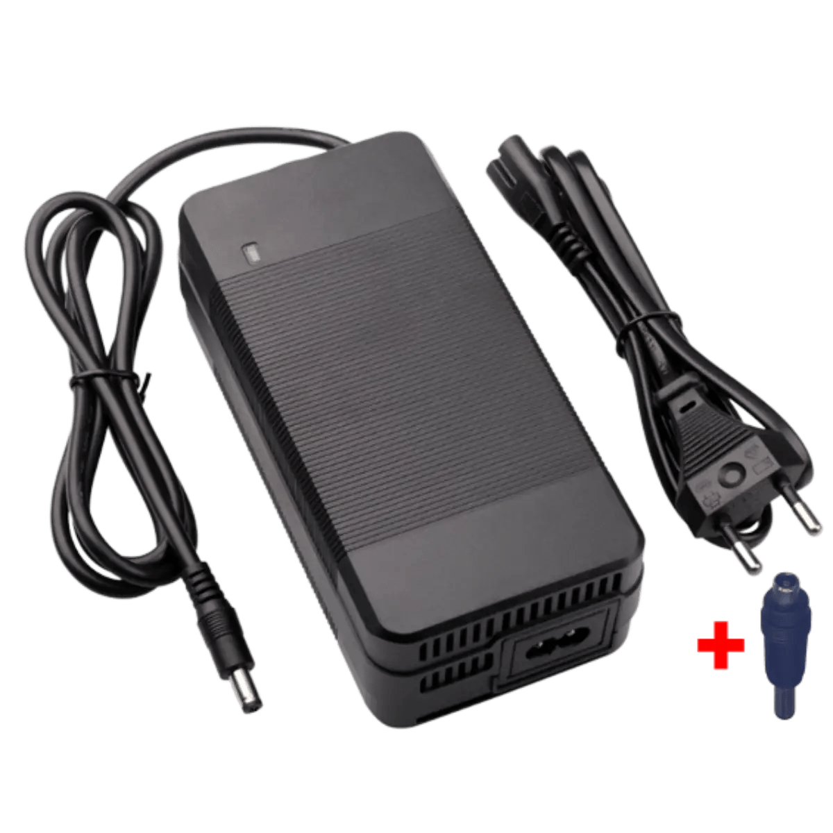 Chargeur 54.6v 3A avec adaptateur vers fiche D verte 6.3x0.3mm