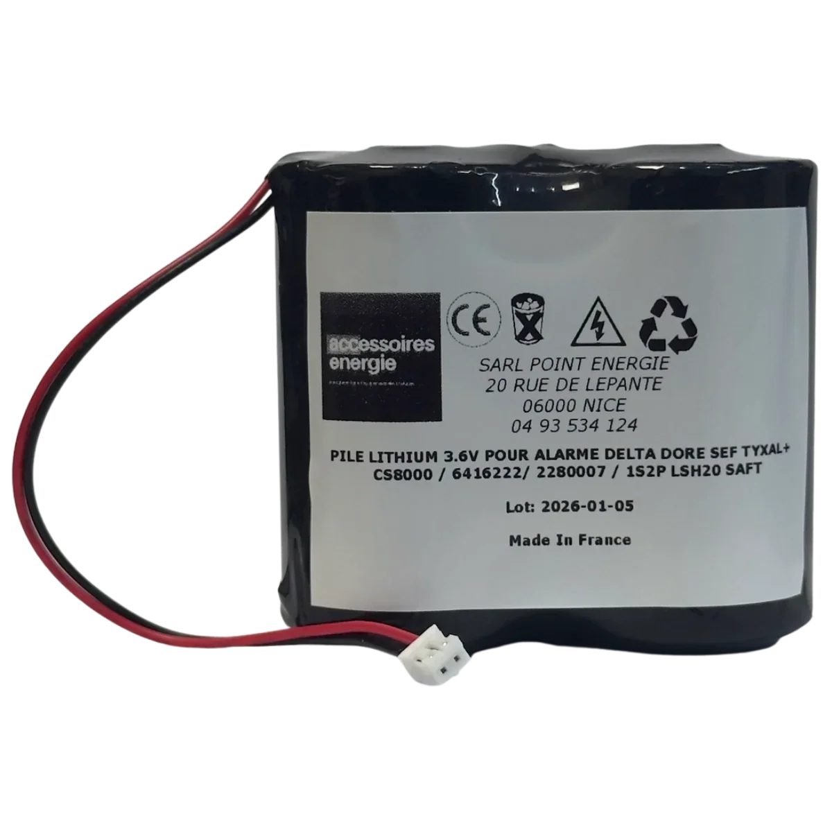 PILE LITHIUM 3.6V POUR ALARME DELTA DORE SEF TYXAL+ CS8000 / 6416222/ 2280007 / 1S2P LSH20 SAFT