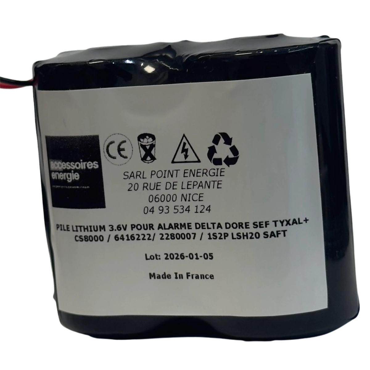 PILE LITHIUM 3.6V POUR ALARME DELTA DORE SEF TYXAL+ CS8000 / 6416222/ 2280007 / 1S2P LSH20 SAFT