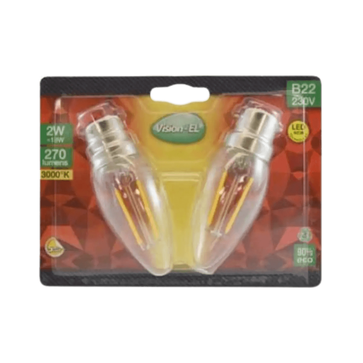 Ampoule Flamme LED B22 Filament 2W 3000K Pack x2