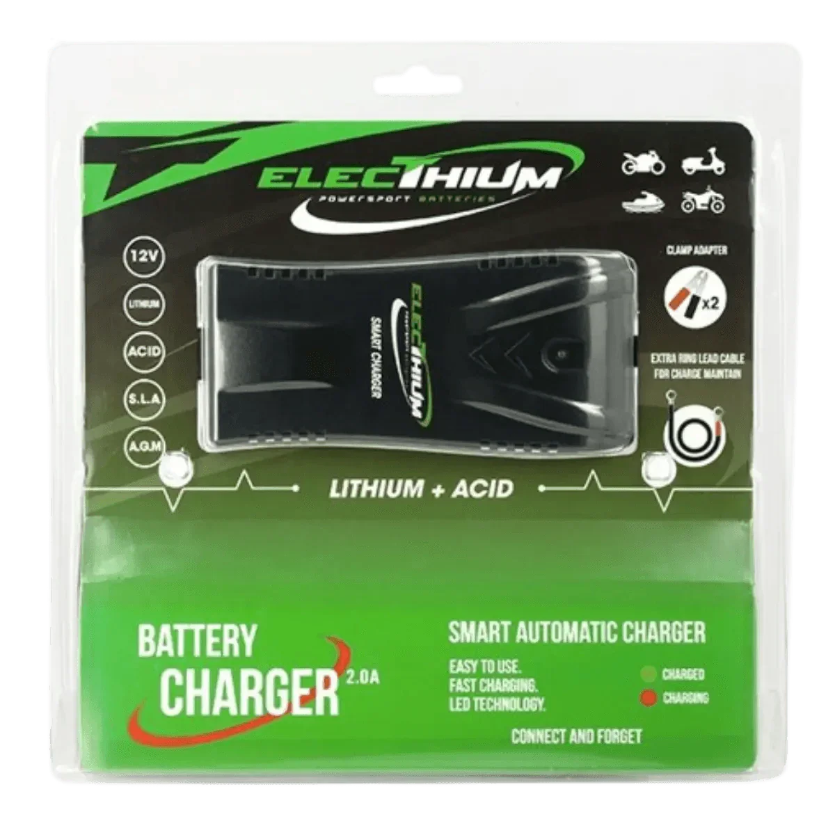 Electhium - Chargeur Batterie Moto et Scooter - Pour batterie Lithium-ion & Acide