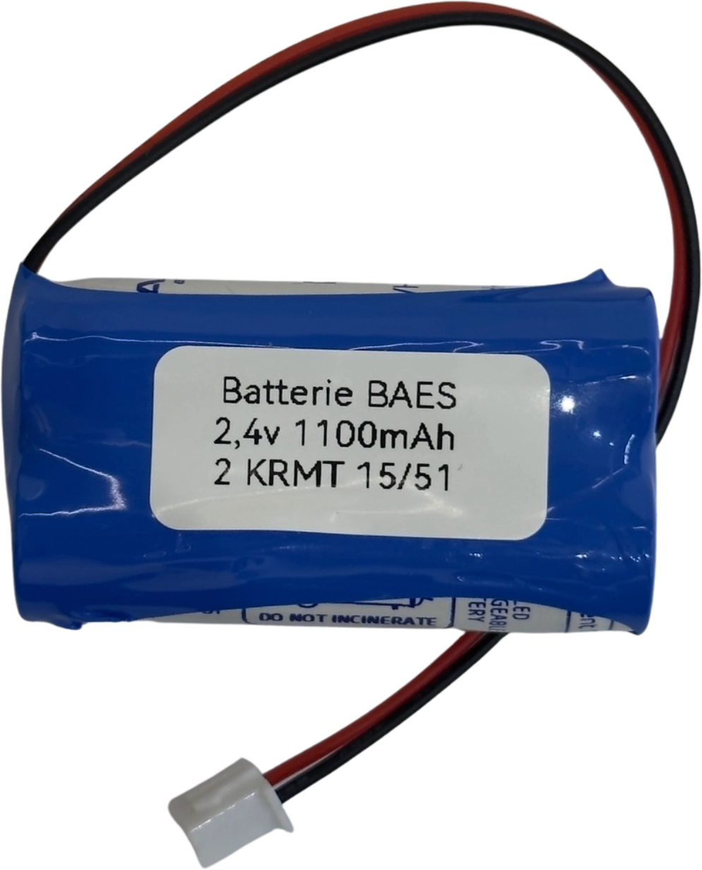 Batterie NiMh 2.4V 1.1Ah pour éclairage de secours BAES 2KRMT 15/51, AA800HT, HB00026TA