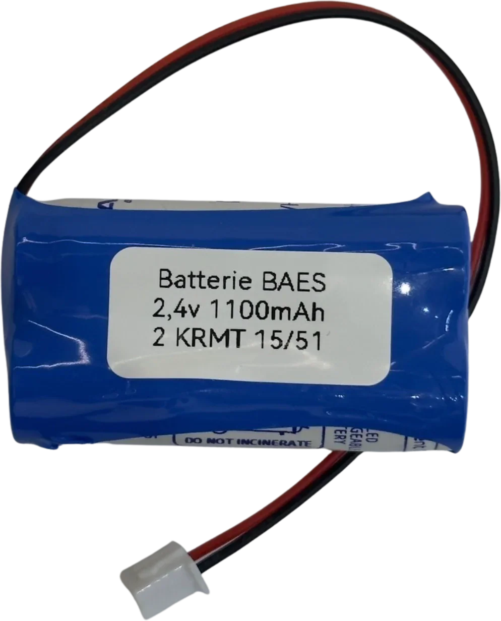 Batterie NiMh 2.4V 1.1Ah pour éclairage de secours BAES 2KRMT 15/51, AA800HT, HB00026TA