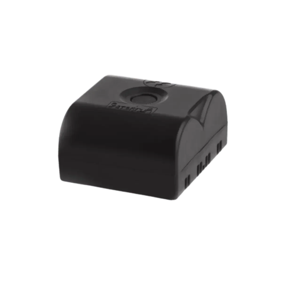 Batterie noire pour appareil photo ou caméra, accessoire énergie compact sur fond uni