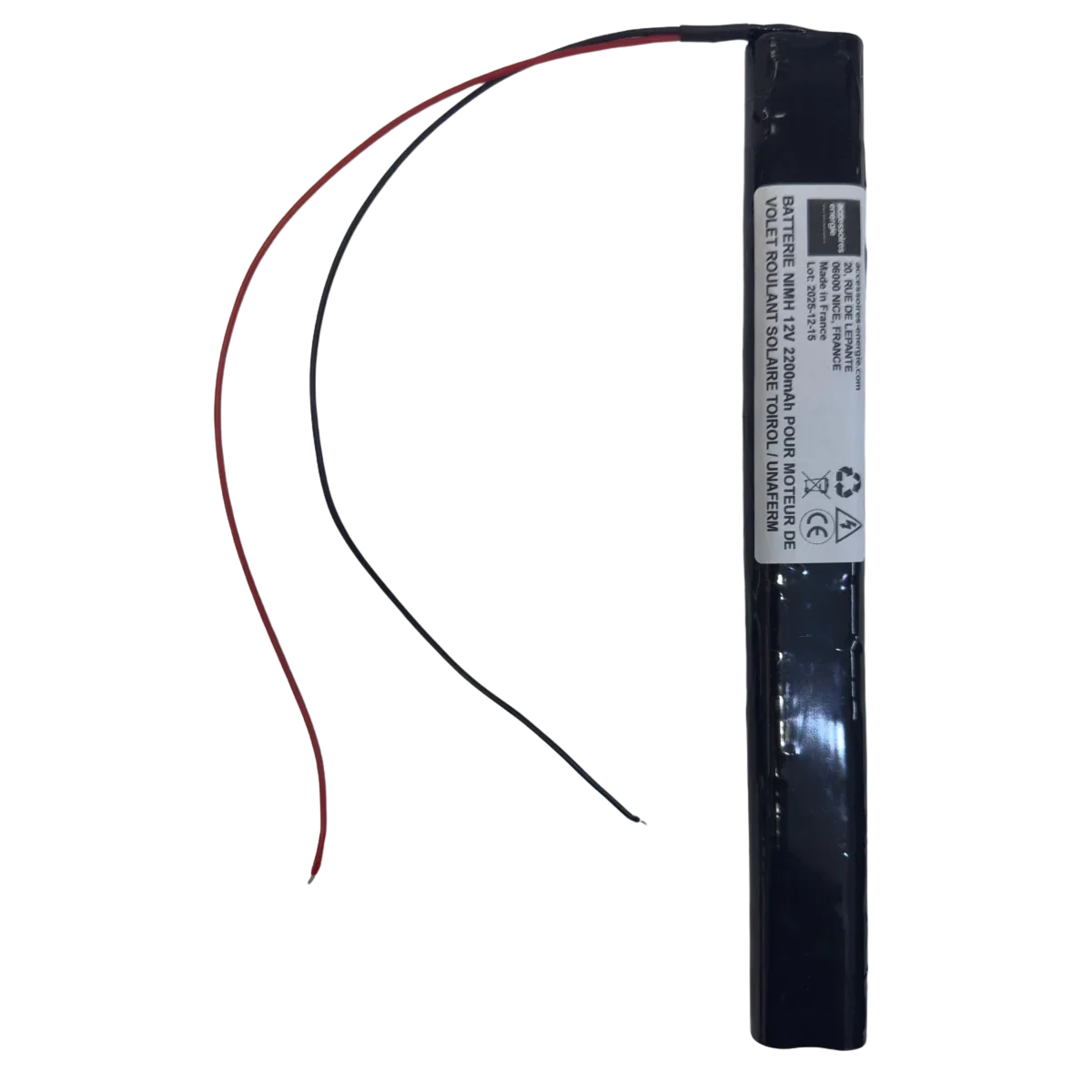 BATTERIE NIMH 12V 2200mAh sans connecteur POUR MOTEUR DE VOLET ROULANT SOLAIRE TOIROL / UNAFERM