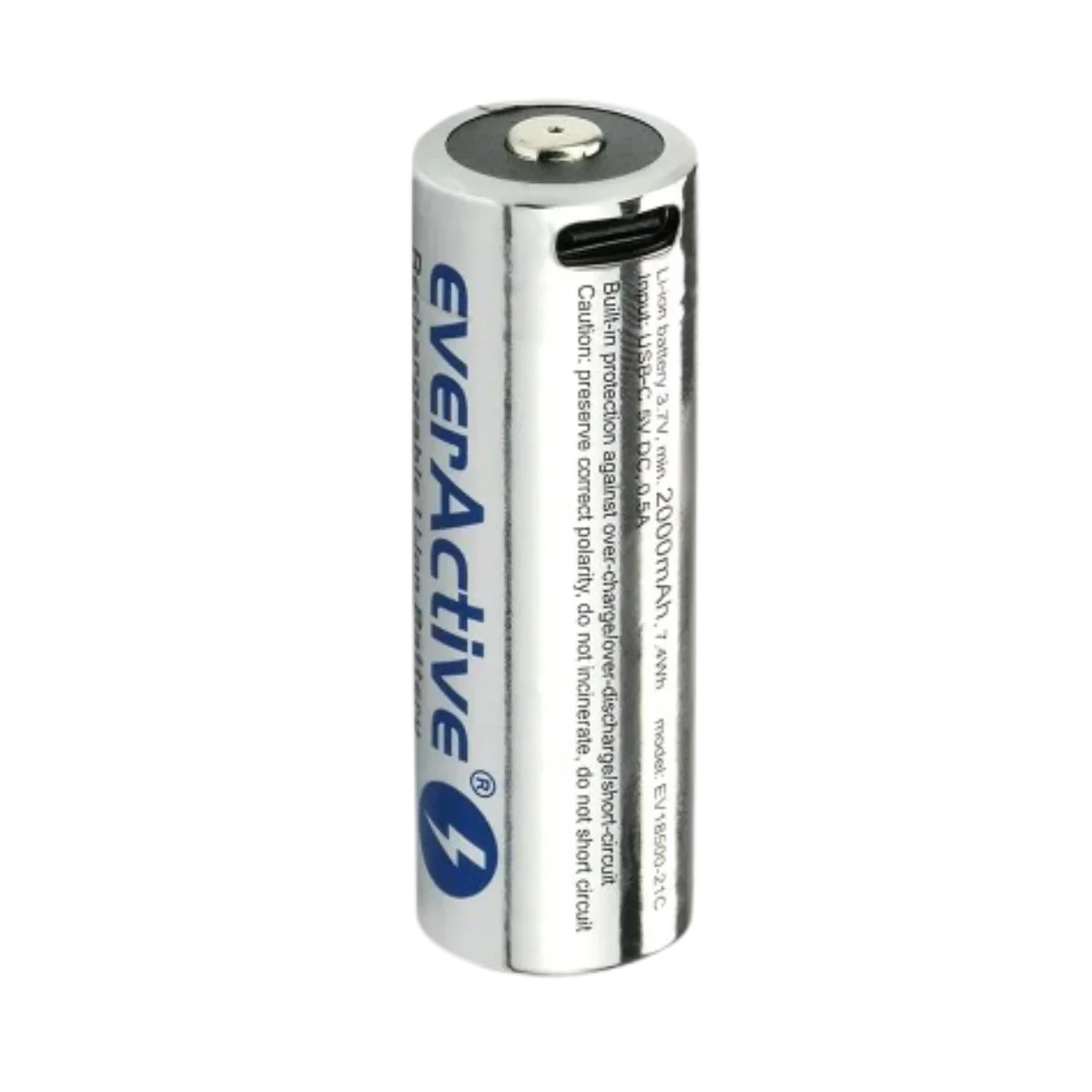 Batterie 18500 everActive 3.7V 2000mAh Li-ion avec recharge USB-C