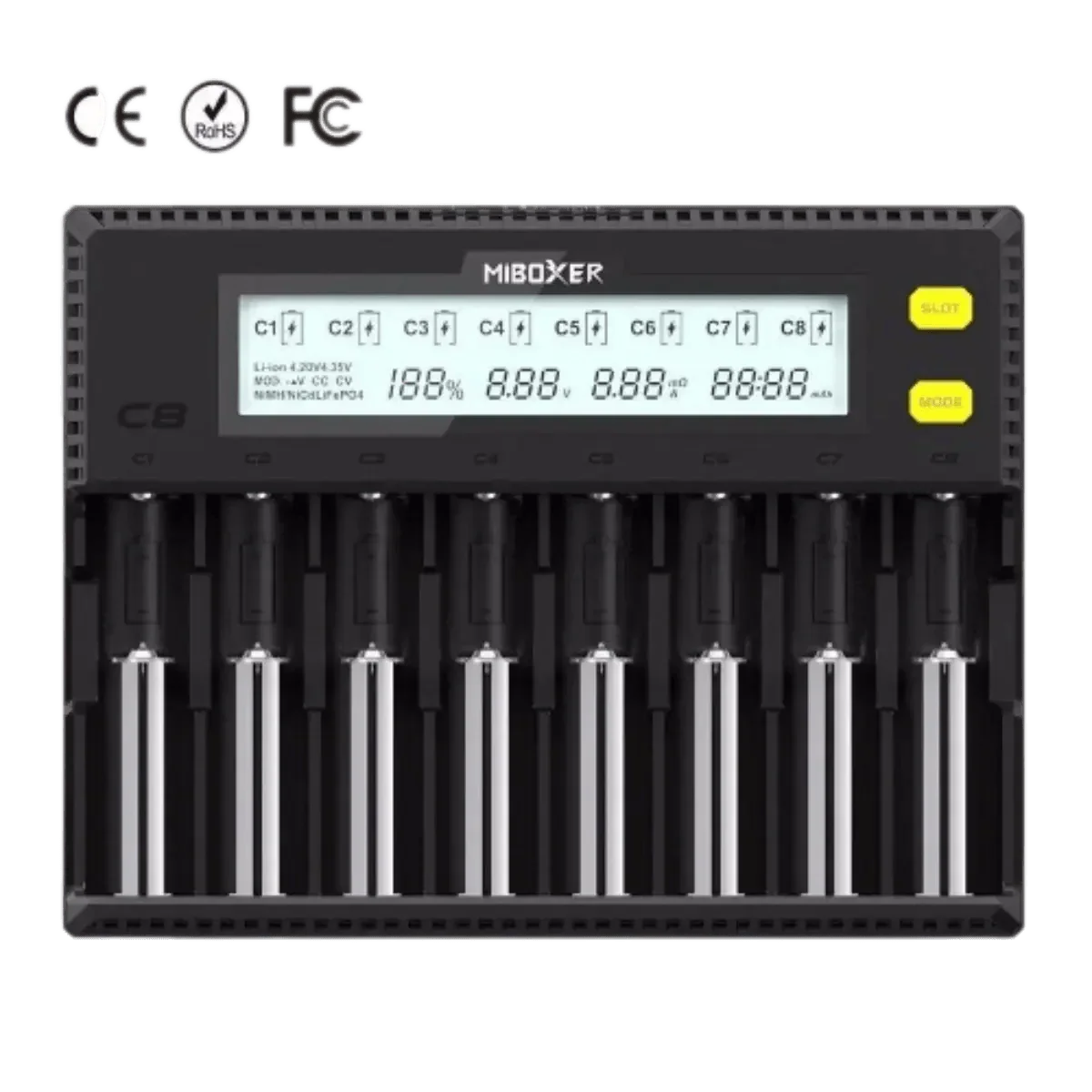 Chargeur de Batterie 8 Emplacements LCD pour Li-ion Lifepo4 Ni-Mh Ni-Cd