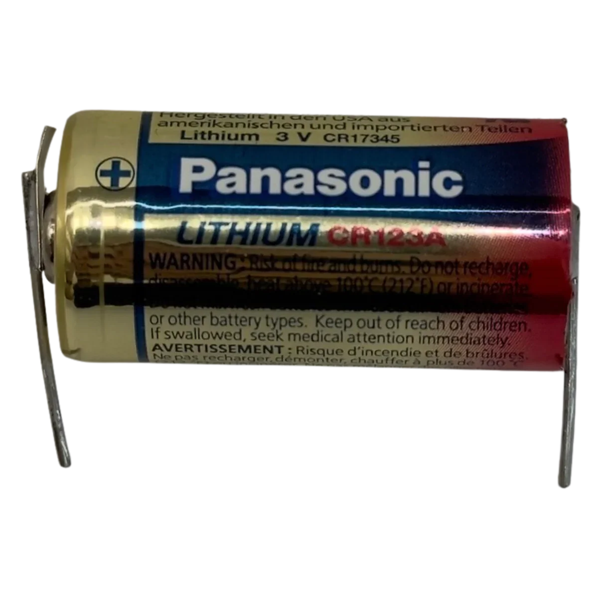 Pile Lithium CR123A 3V Panasonic ou Varta avec languettes à souder Panasonic