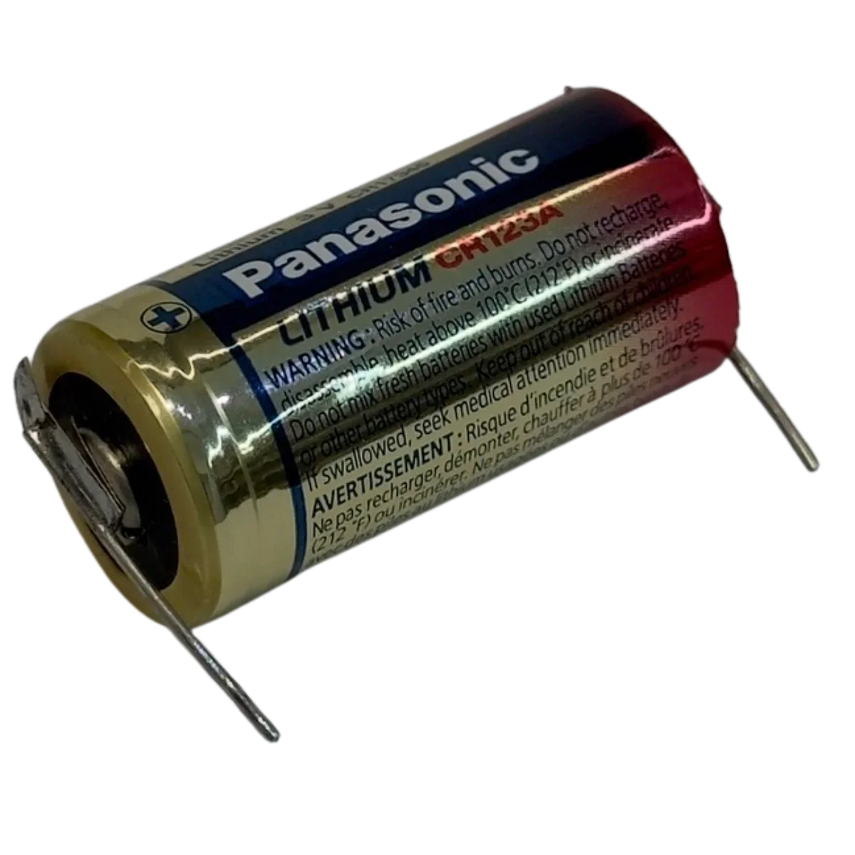 Pile Lithium CR123A 3V Panasonic ou Varta avec languettes à souder Panasonic