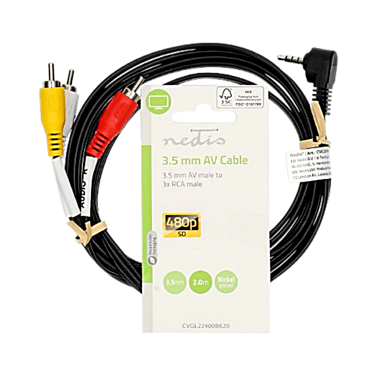 Câble Audio Vidéo Jack 3,5 mm 4 Broches vers 3 RCA Mâles – 2 m