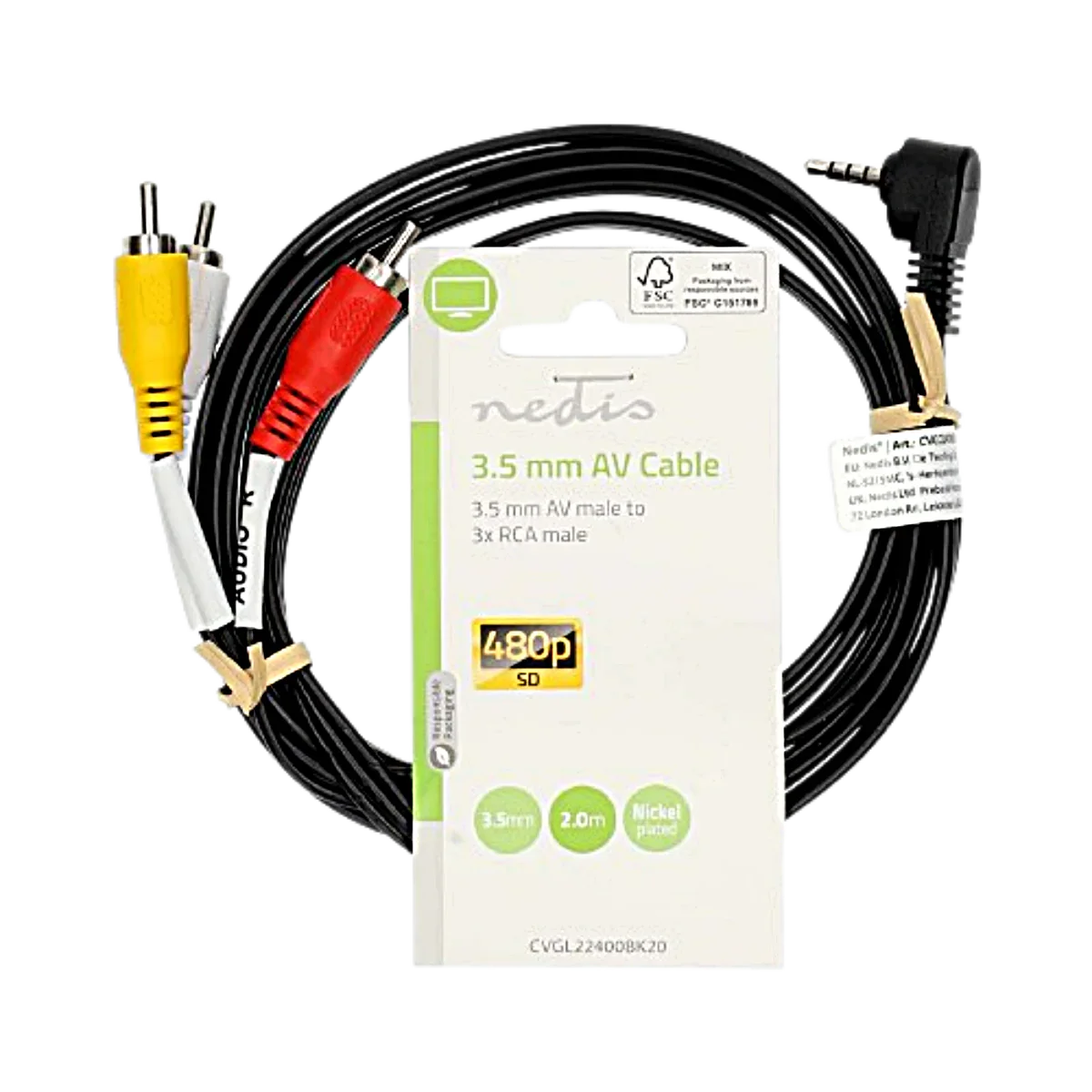 Câble Audio Vidéo Jack 3,5 mm 4 Broches vers 3 RCA Mâles – 2 m Accessoires Energie