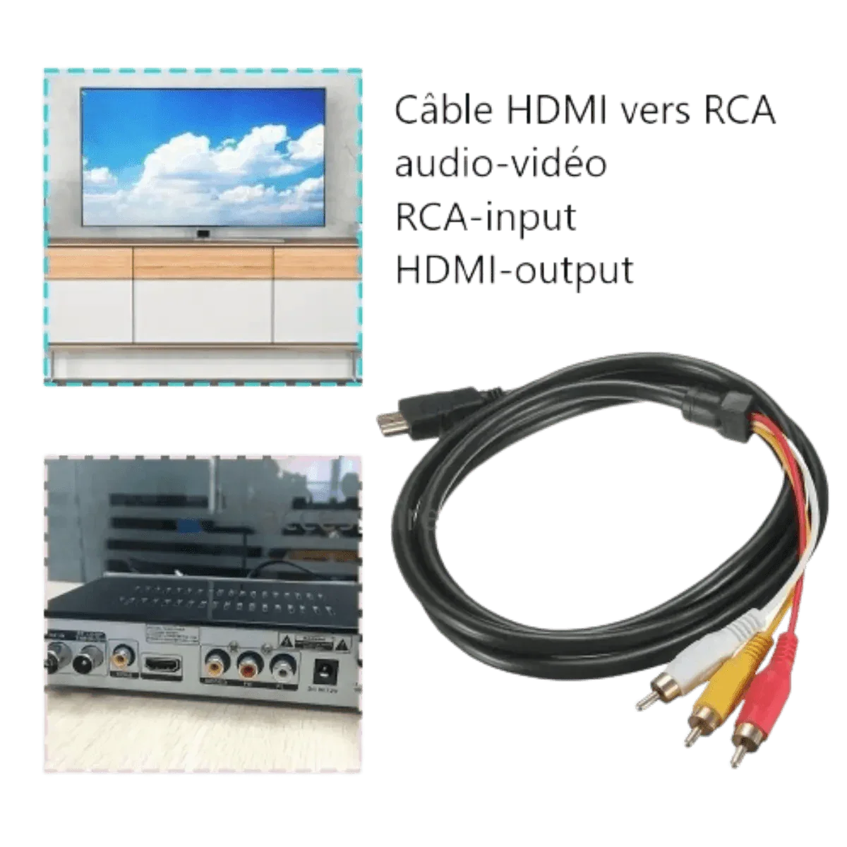 Câble Hdmi vers Audio Vidéo Rca, 1.5m, pour Hdtv