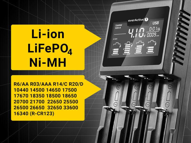 Chargeur pour 4 batteries Ni-Mh, Li-ion et LIFEPO4