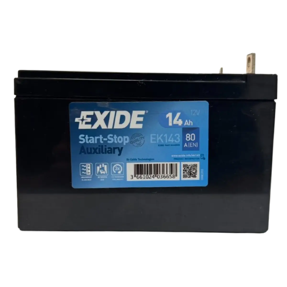 Batterie AGM Exide EK143 12V 14Ah – 80A | Start-Stop auxiliaire pour véhicule