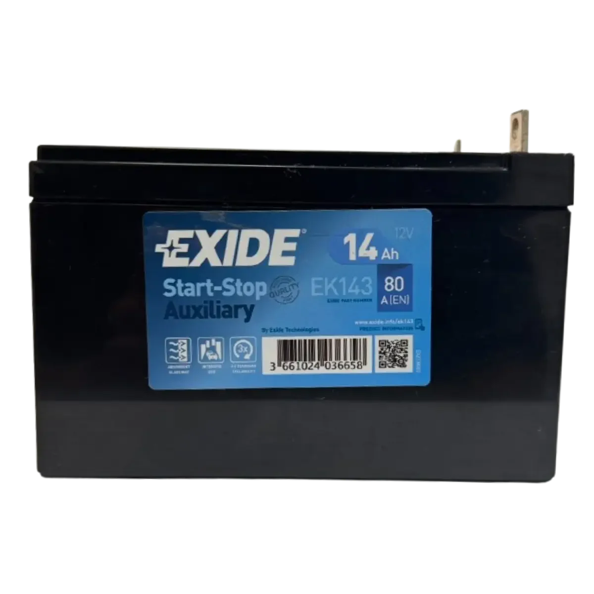 Batterie AGM Exide EK143 12V 14Ah – 80A | Start-Stop auxiliaire pour véhicule