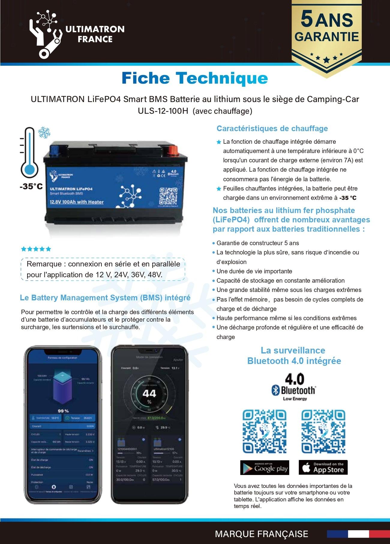 Batterie connectée Lithium LiFePO4 12V 100Ah avec chauffage intégré, série ULS - Accessoires Energie