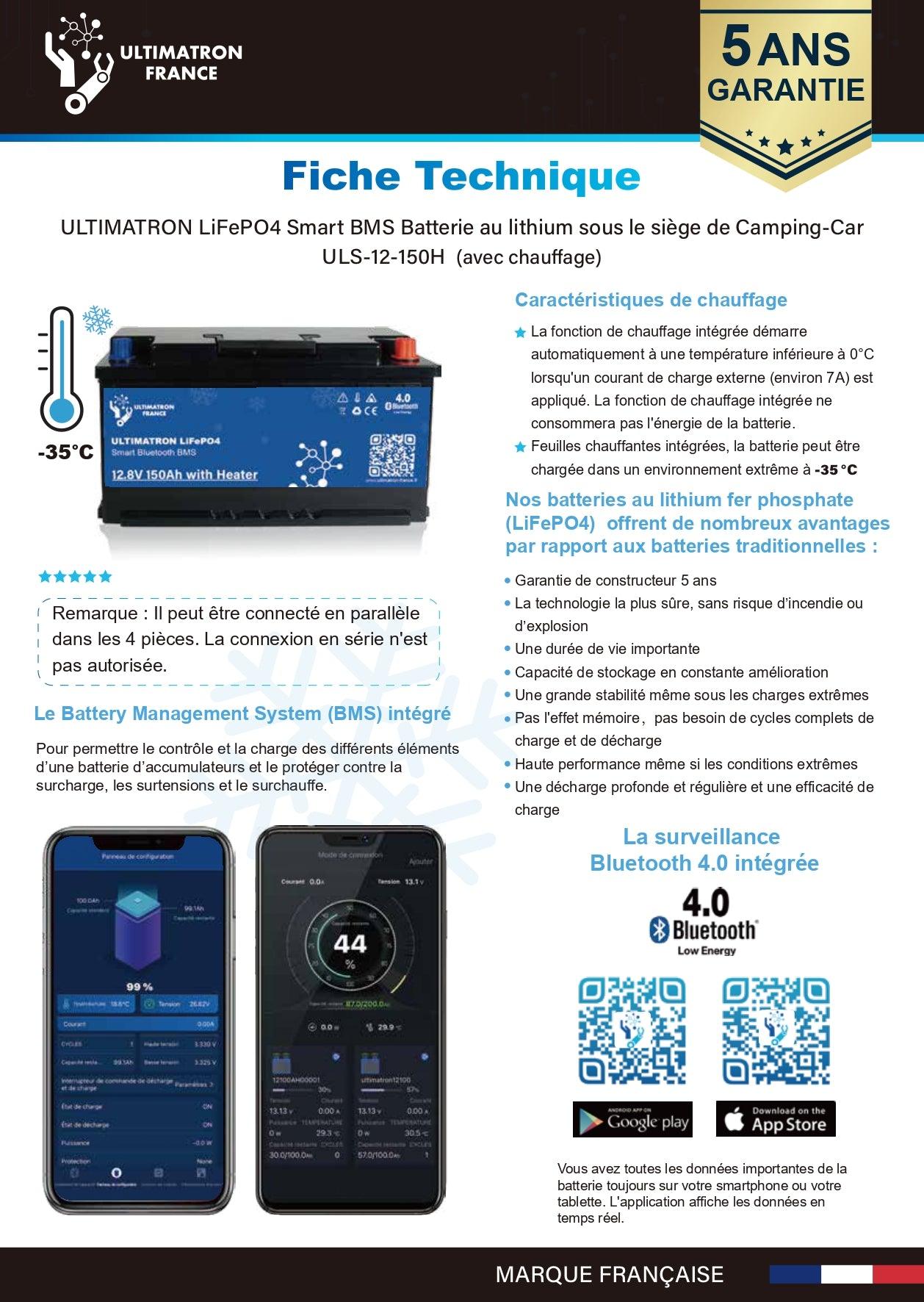 Batterie connectée Lithium LiFePO4 12V 150Ah avec chauffage de sécurité série ULS