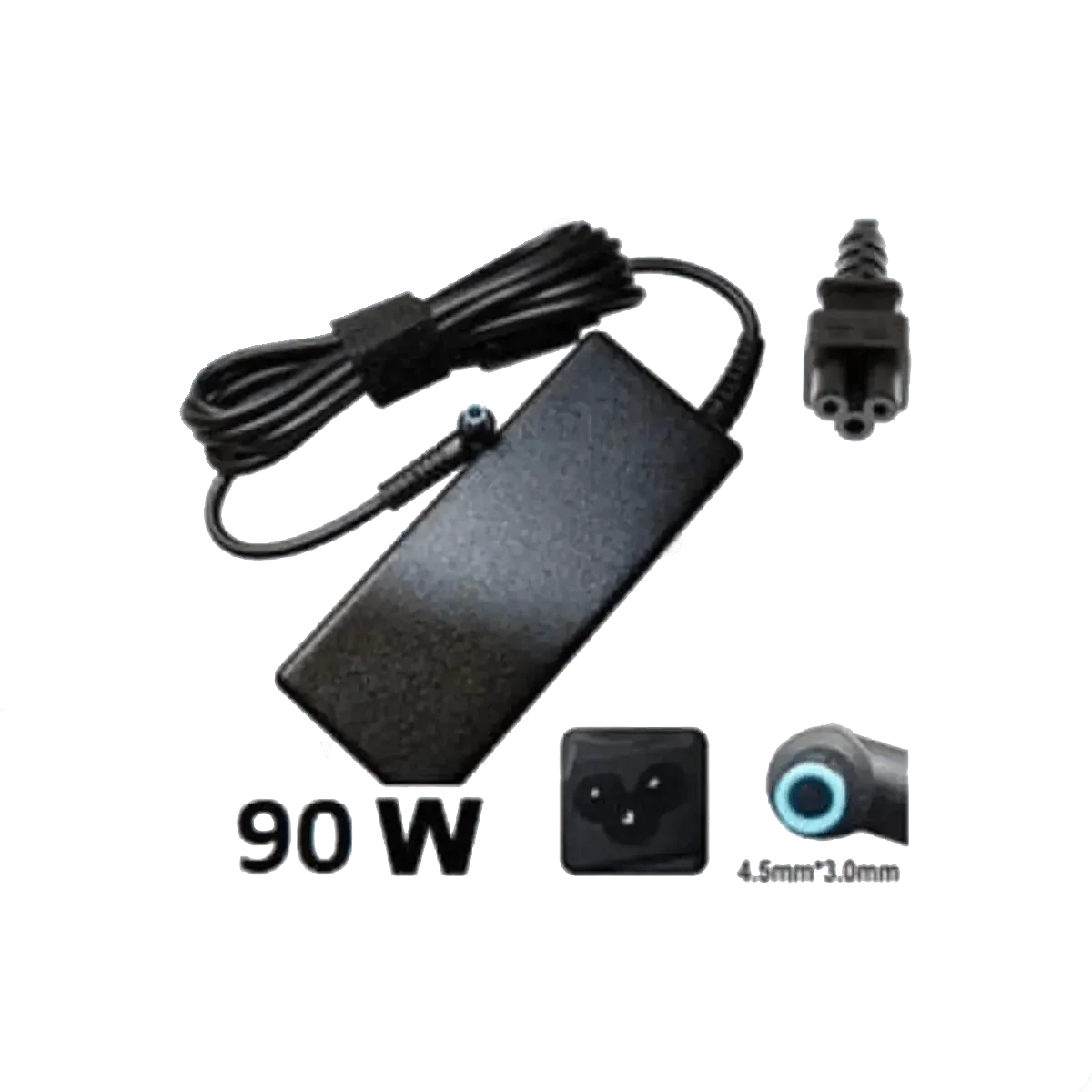 Bloc d’alimentation secteur noir 90W avec câble et fiche bleue coudé, accessoire énergie