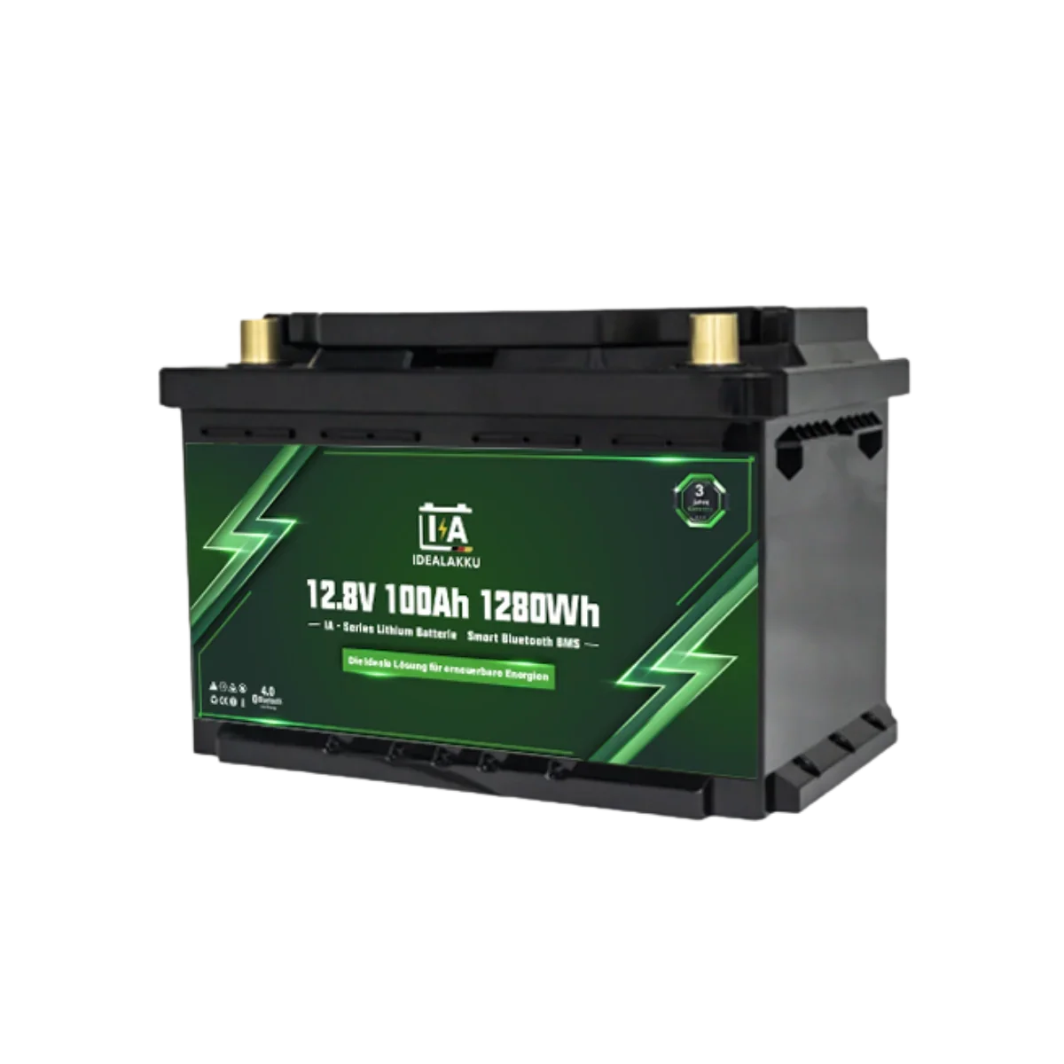Batterie Lithium LiFePO4 12.8V 100Ah (1280Wh) IDEALAKKU IA-12-100-MINI – Bluetooth & BMS Ultimatron