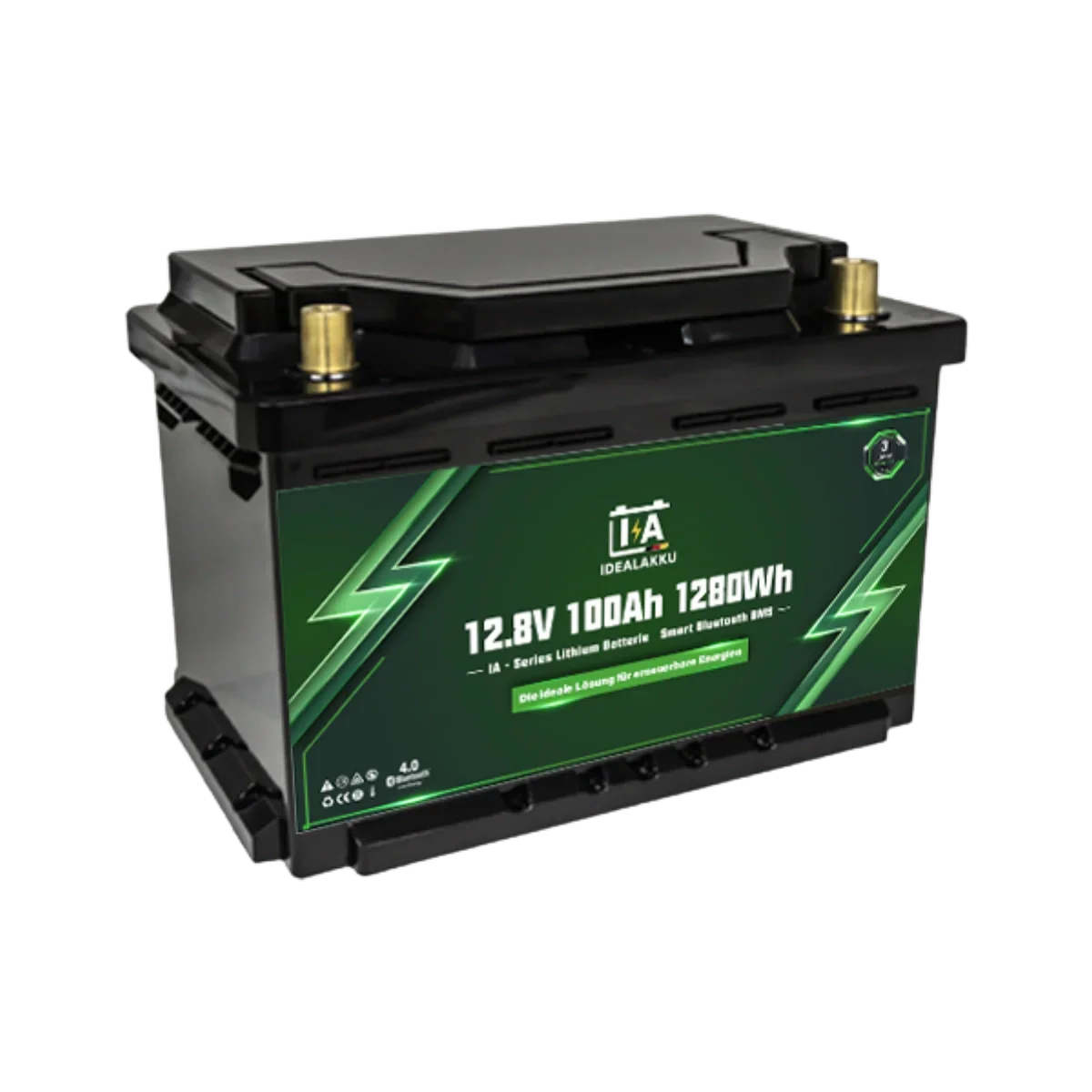 Batterie Lithium LiFePO4 12.8V 100Ah (1280Wh) IDEALAKKU IA-12-100-MINI – Bluetooth & BMS Ultimatron