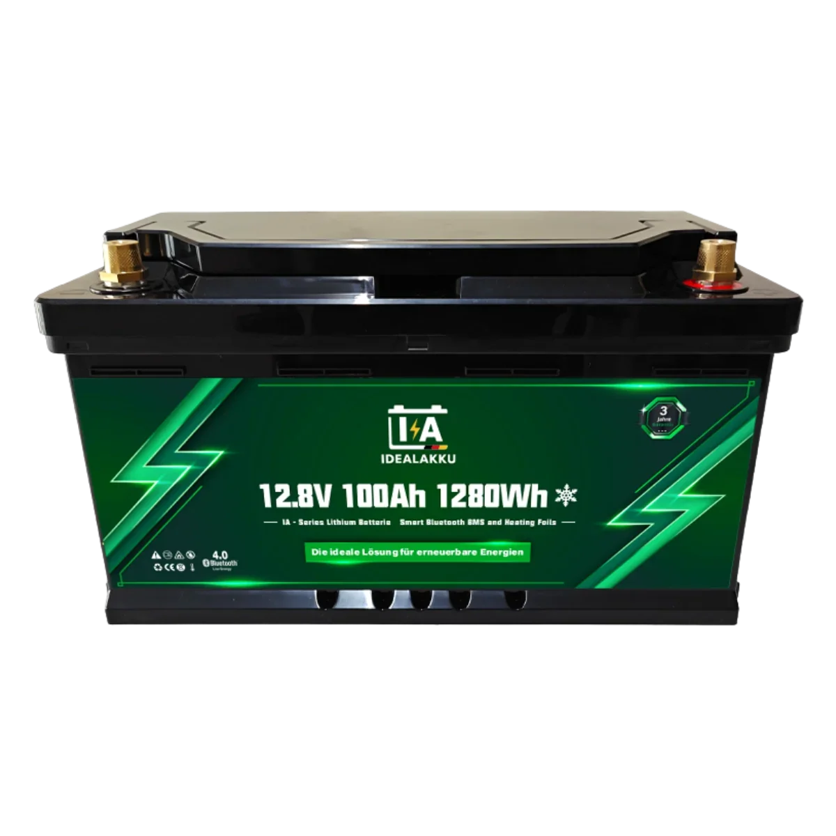 Batterie Lithium LiFePO4 12.8V 100Ah IDEALAKKU IA-12-100H Bluetooth Chauffante Camping-Car Solaire