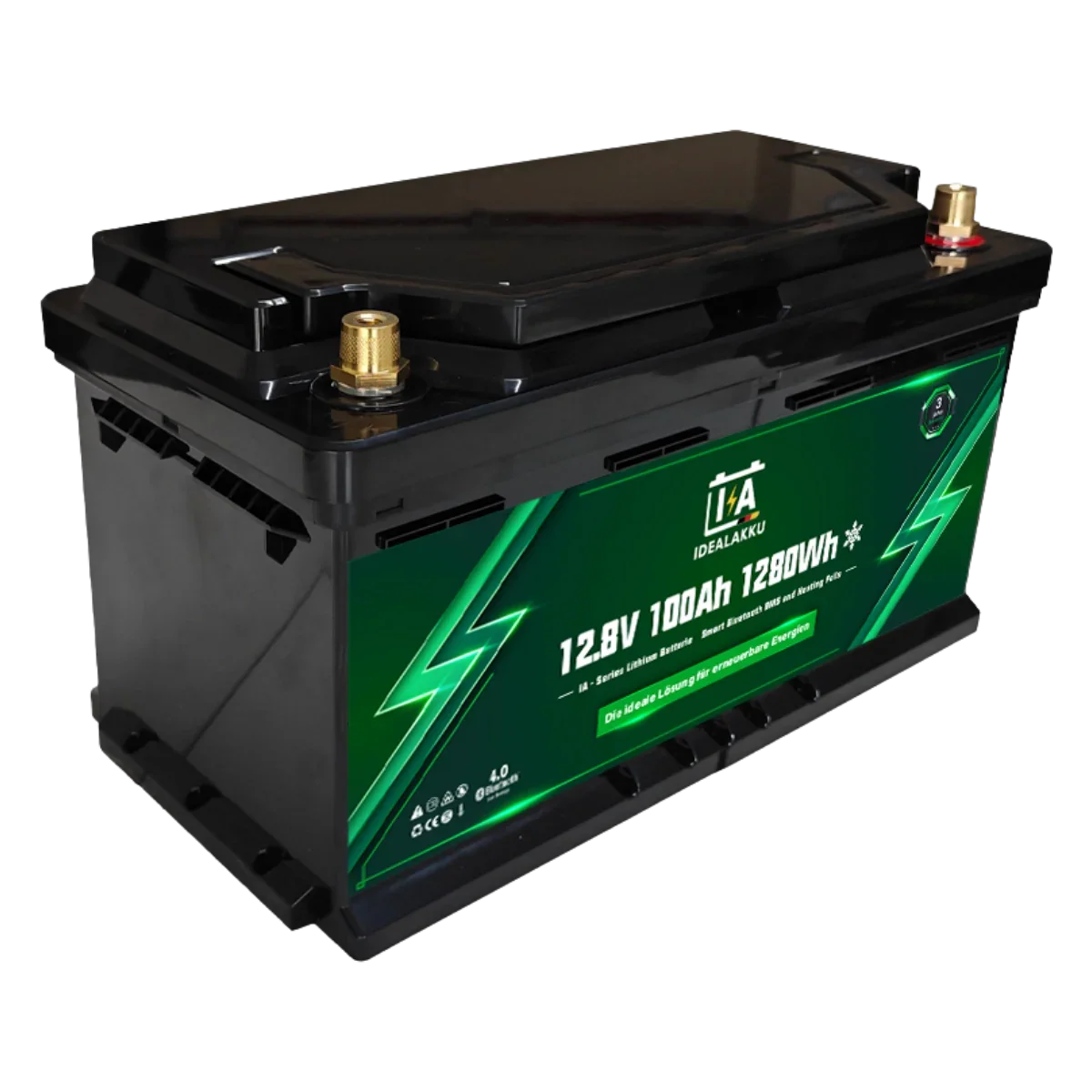 Batterie Lithium LiFePO4 12.8V 100Ah IDEALAKKU IA-12-100H Bluetooth Chauffante Camping-Car Solaire
