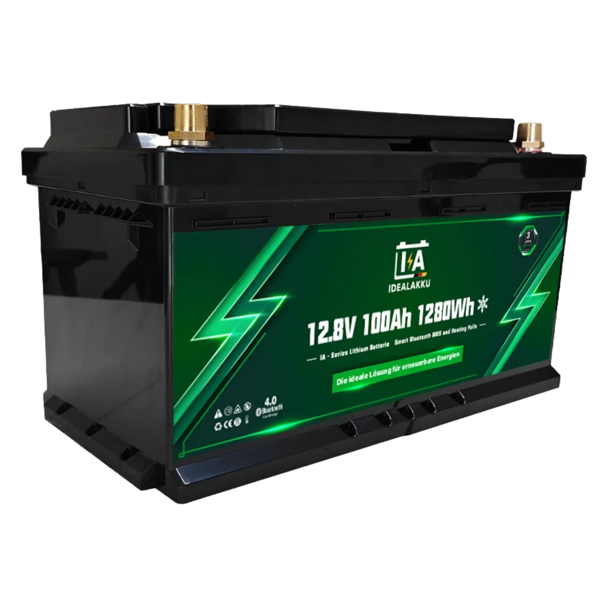 Batterie Lithium LiFePO4 12.8V 100Ah IDEALAKKU IA-12-100H Bluetooth Chauffante Camping-Car Solaire