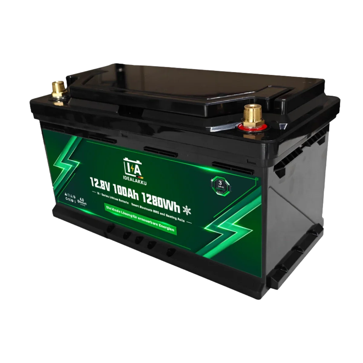 Batterie Lithium LiFePO4 12.8V 100Ah IDEALAKKU IA-12-100H Bluetooth Chauffante Camping-Car Solaire