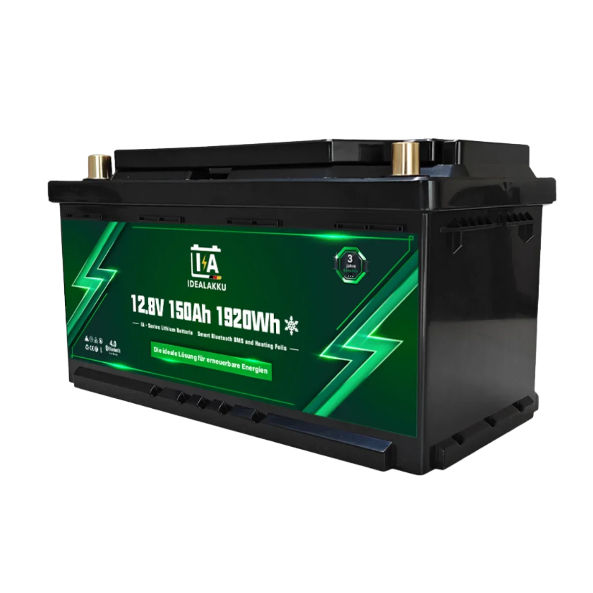 Batterie LiFePO4 12.8V 150Ah (1920Wh) IDEALAKKU IA-12-150H – Chauffage intégré & Bluetooth Ultimatron