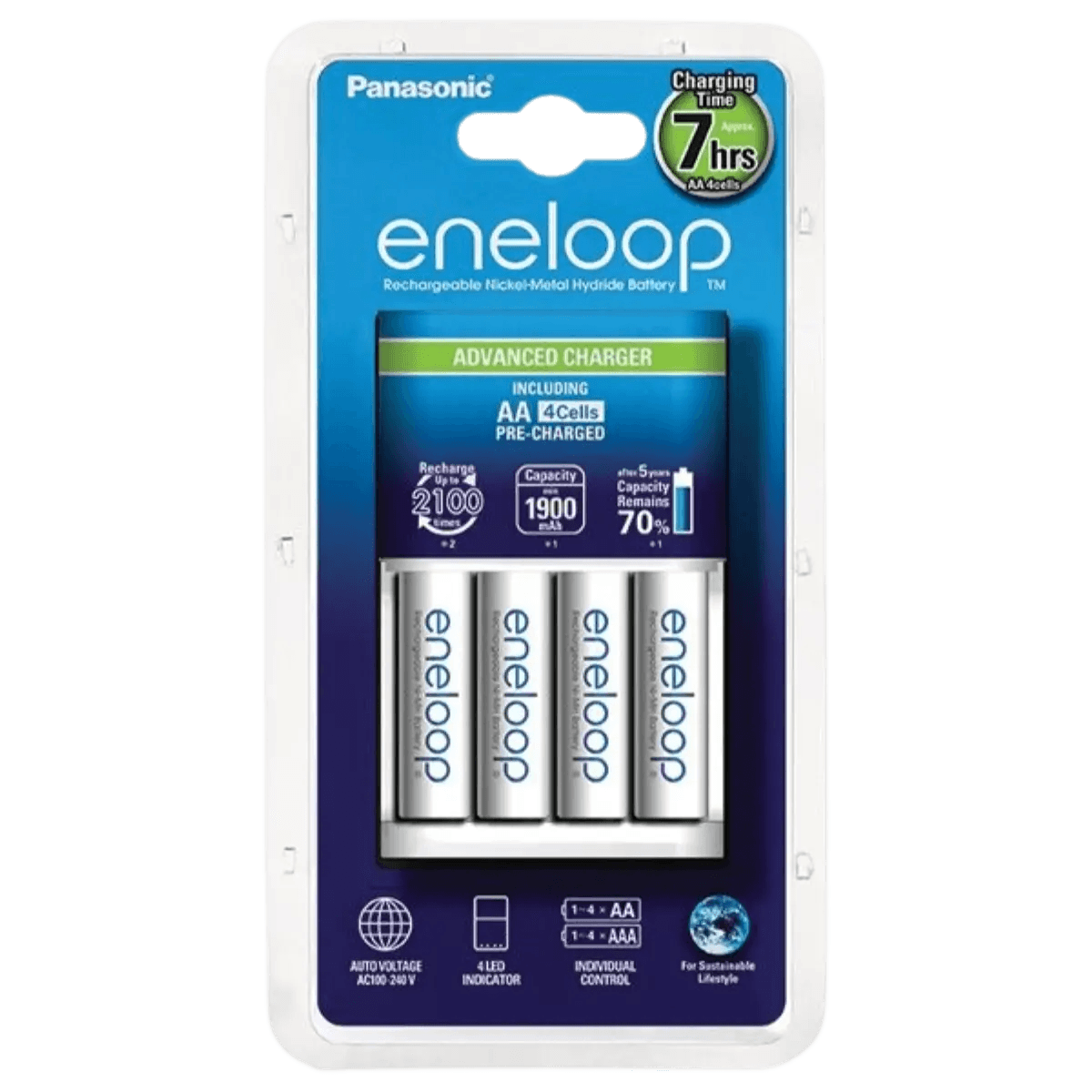Chargeur Panasonic Eneloop BK-3MCDE + 4 x AA 2000mAh