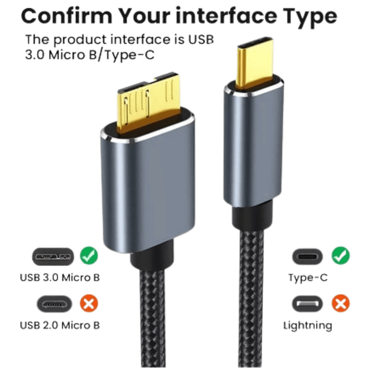 Câble de transfert micro B male vers USB-C