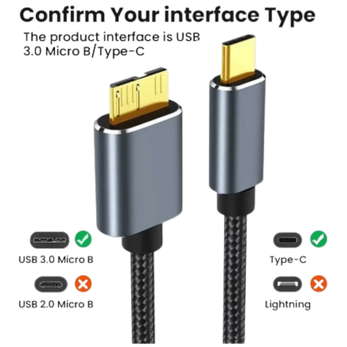 Câble de transfert micro B male vers USB-C