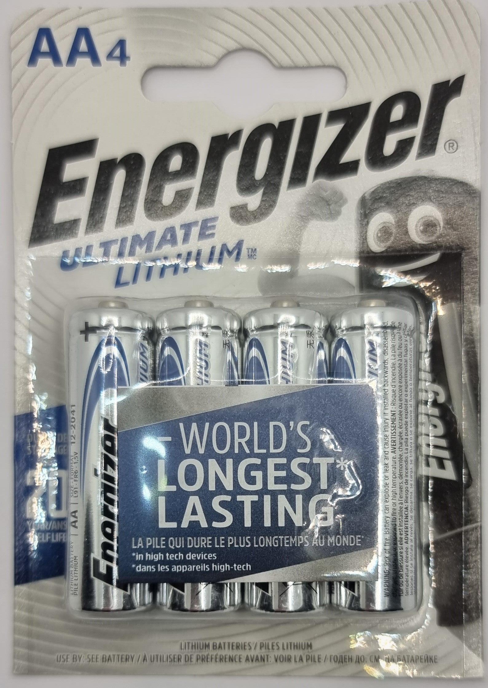 Energizer AA Ultimate Lithium Batteries (L91, LR6). 4 Pack