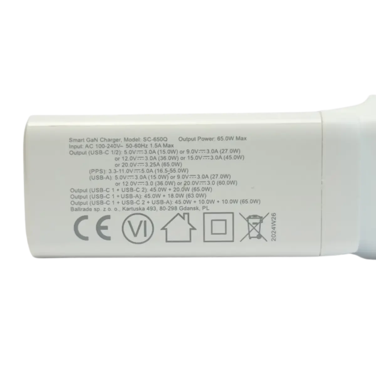 Chargeur mural rapide 65W everActive SC-650Q – 2x USB-C PD/PPS + 1x USB QC4+