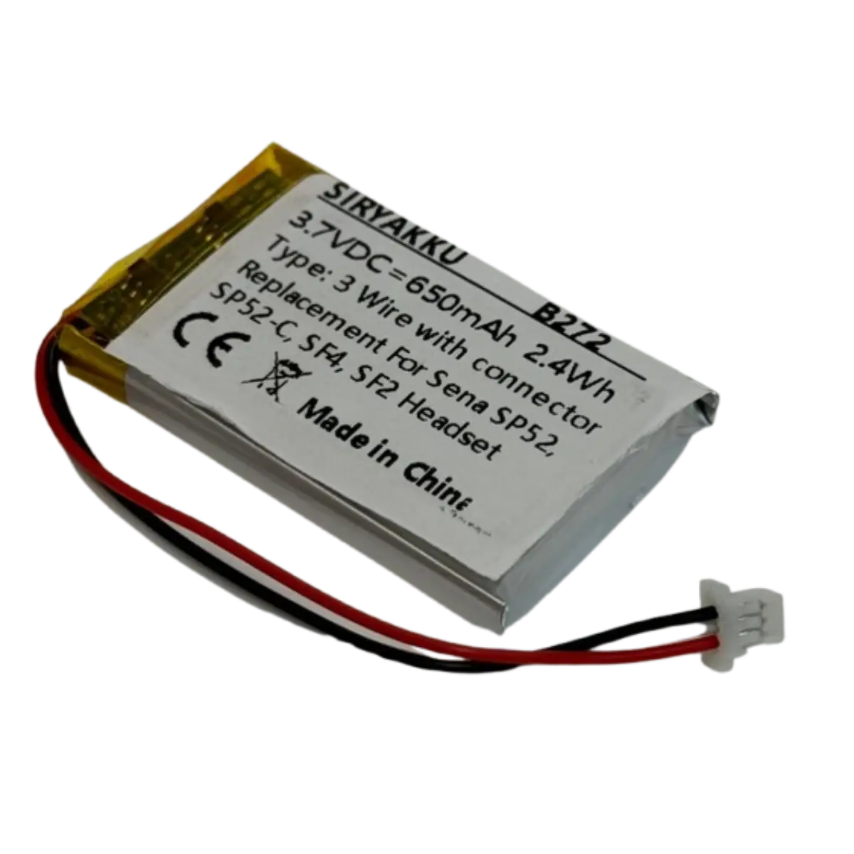 Batterie Li-Po pour intercom Sena SF2, SF4, SP52, SP52-C 3 fils