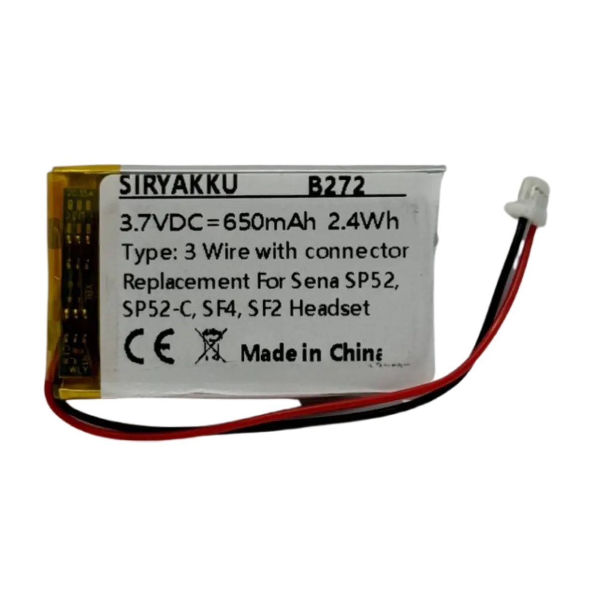 Batterie Li-Po pour intercom Sena SF2, SF4, SP52, SP52-C 3 fils