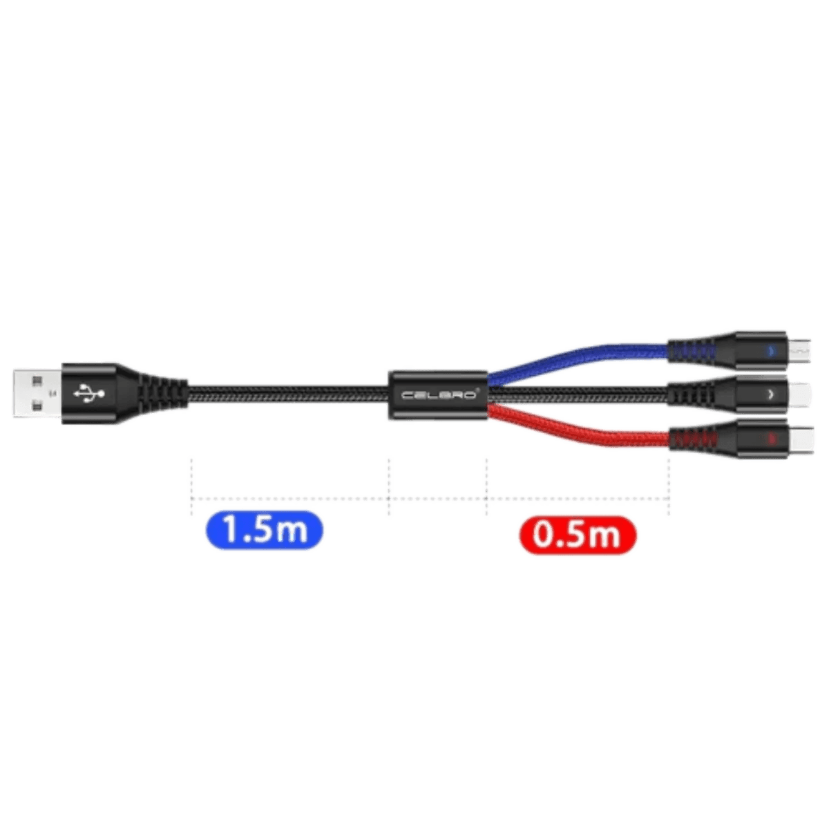 Câble 2 Mètres en Tissu de Charge 3 en 1 pour Android