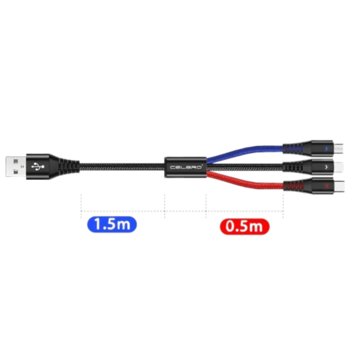 Câble 2 Mètres en Tissu de Charge 3 en 1 pour Android