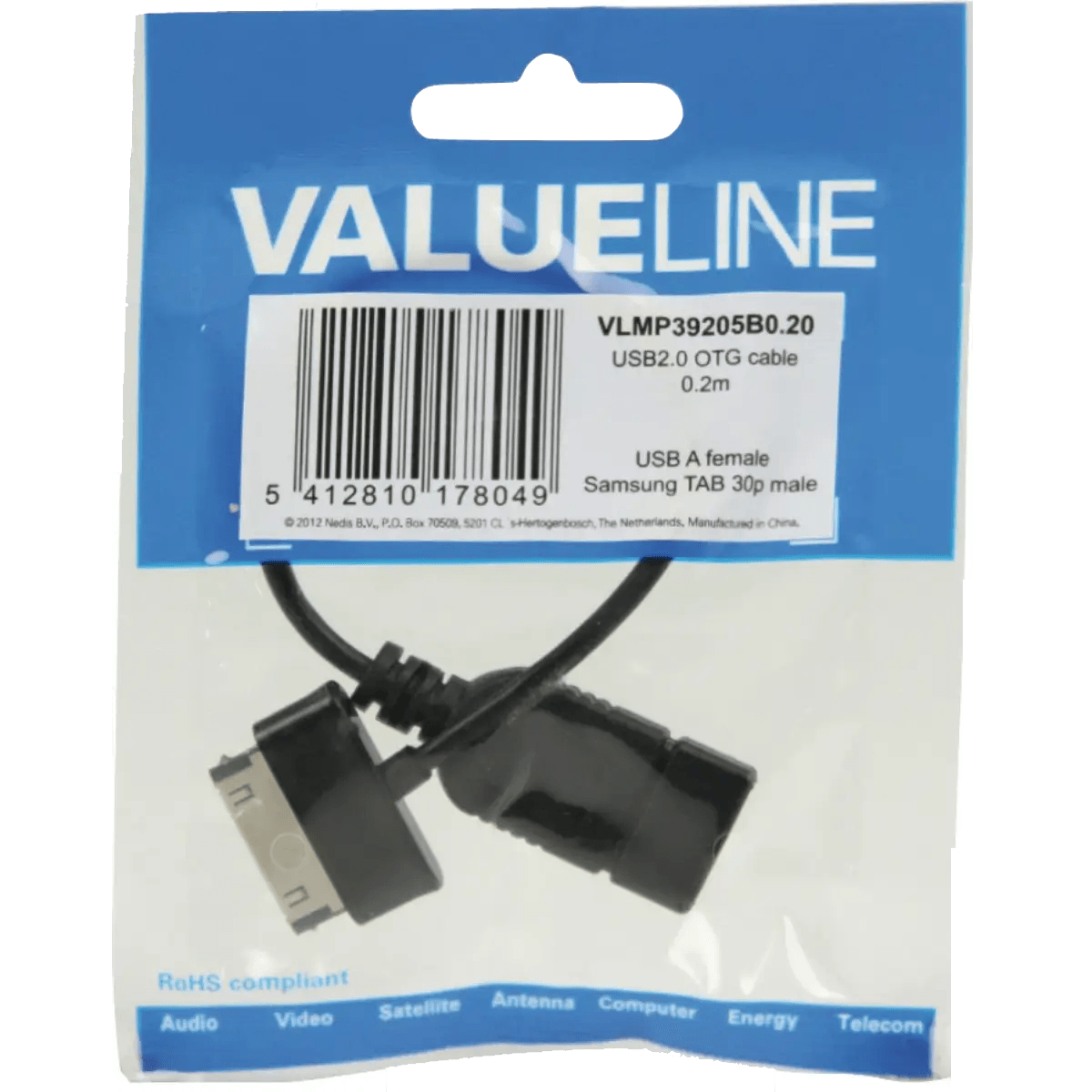 Câble data OTG USB 2.0 A, Samsung 30-pins 0.20 m