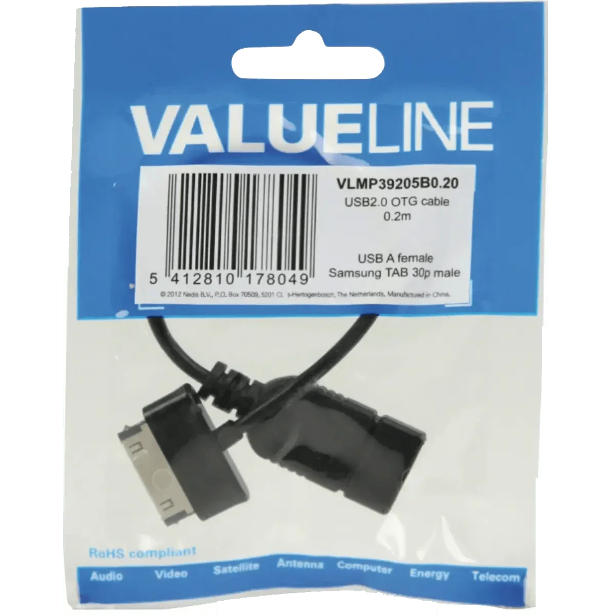 Câble data OTG USB 2.0 A, Samsung 30-pins 0.20 m