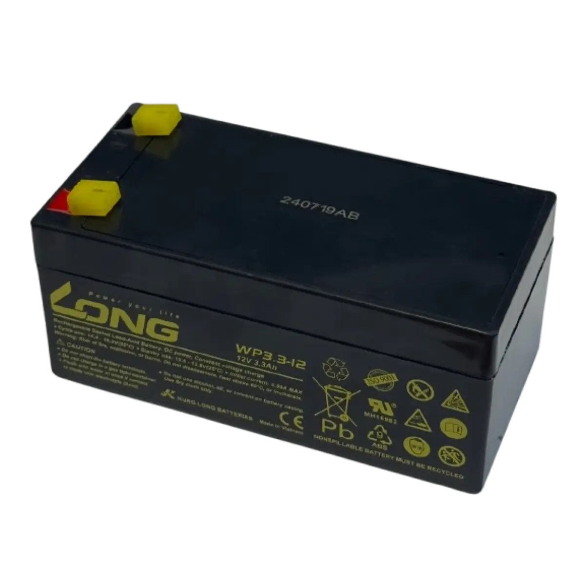 Batterie plomb AGM VRLA 12V 3.3Ah – Haute performance, connectique FastOn 4.8 mm