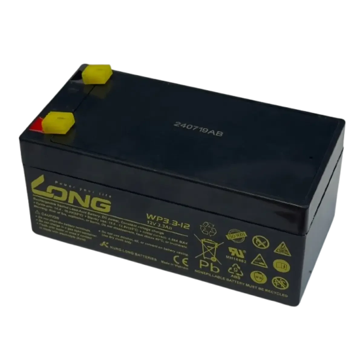 Batterie plomb AGM VRLA 12V 3.3Ah – Haute performance, connectique FastOn 4.8 mm