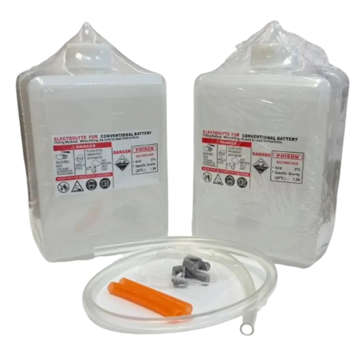 Pack acide pour batterie KYOTO comprenant deux flacons d'électrolyte et accessoires de remplissage