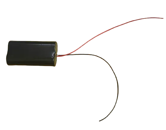 Accu Li-ion 7.4V 3500mAh 2S1P, détail de la sortie fils rouge et noir