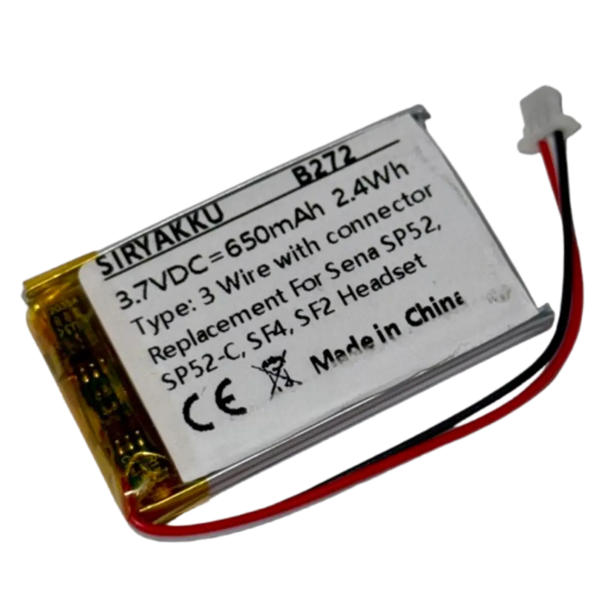 Batterie Li-Po 650mAh pour intercom Sena SF2, SF4, SP52, SP52-C 3 fils