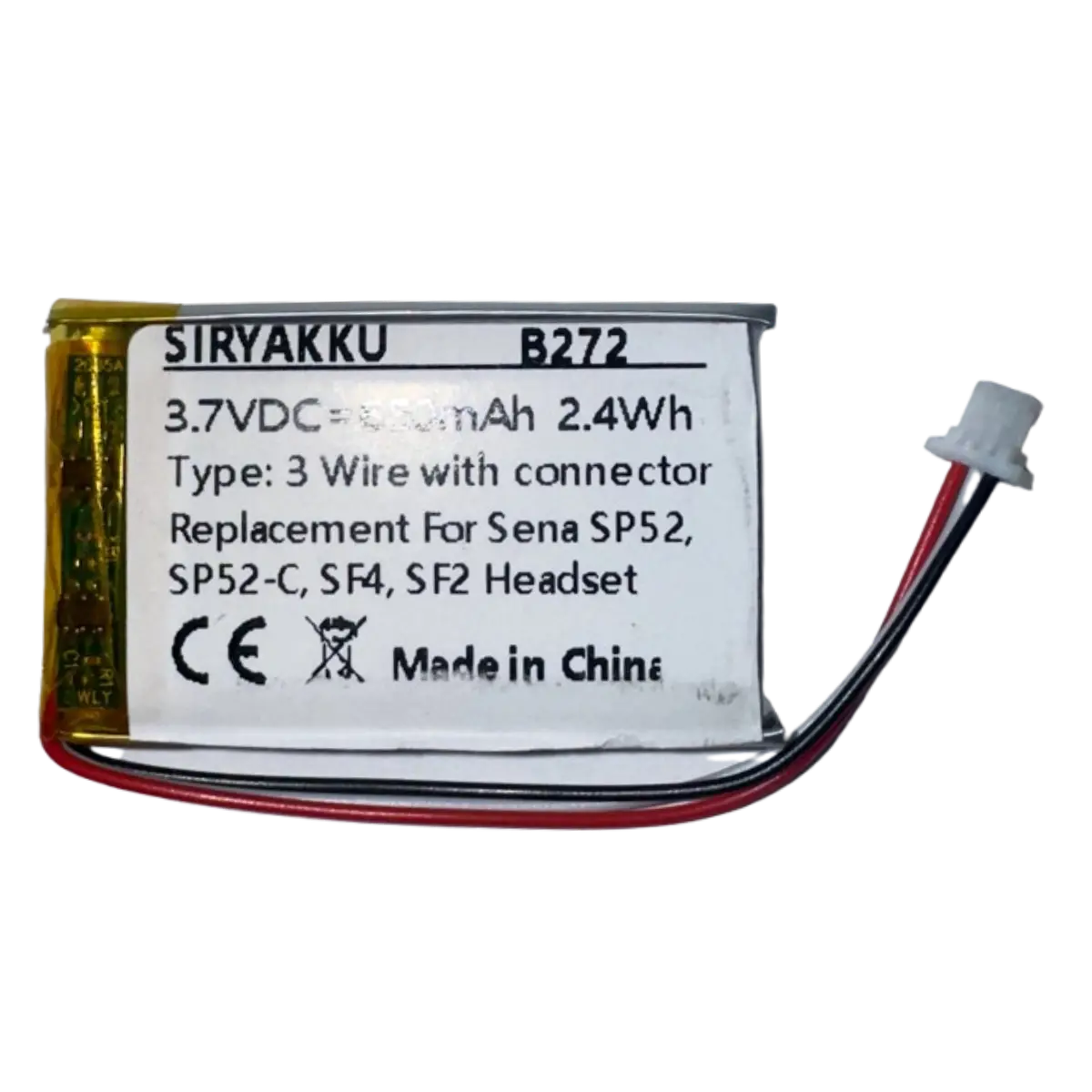 Batterie Li-Po 650mAh pour intercom Sena SF2, SF4, SP52, SP52-C 3 fils