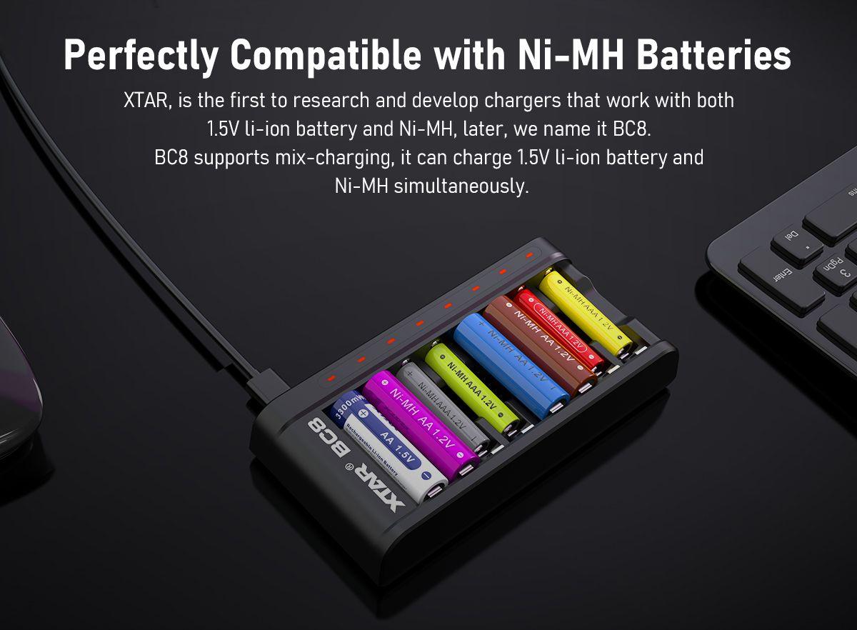 Chargeur de batteries AA/AAA 1.2V et 1.5V, 8 emplacements